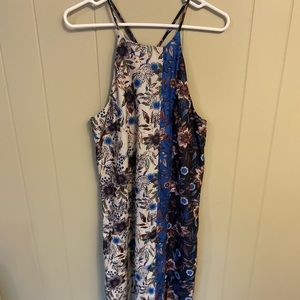 Lulu's Blue White and Black Floral Halter Dress